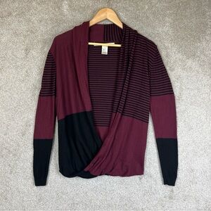 Max Studio Sweater Womens Extra Small Maroon Black Stripe Cotton Blend- 1909*